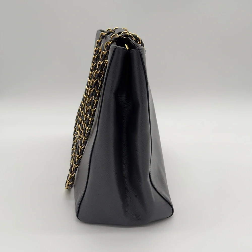 Salvatore Ferragamo Leather Chain Tote Bag Handbag Grey Gold - Picture 5 of 16